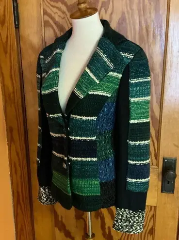 VTG Y2K Unique Emma G bright striped sweater blazer coatigan Green Size M