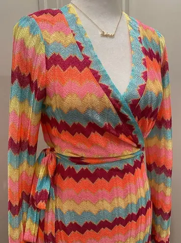 Rubber Ducky NWT Productions Multicolored Rainbow Chevron Striped Wrap Dress - M