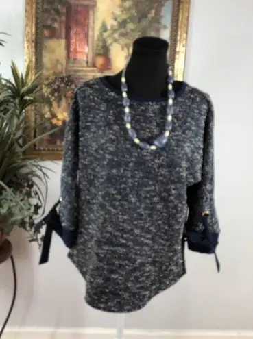 Charter Club Women’s Blue Knit Sweater Small 3/4 Sleeve with Ribbon Tie Detail