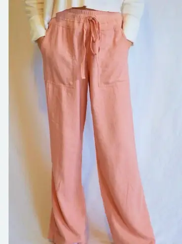Just living | Linen-look Cotton Blend Wide Leg Pull On Pants Coral Pink | Medium