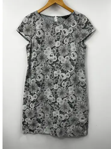 Brooks Brothers Black White Houndstooth Floral Print Knee Length Shift Dress 6