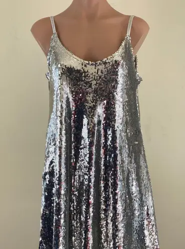 Silver Sequin Slip On Sweetheart Dress