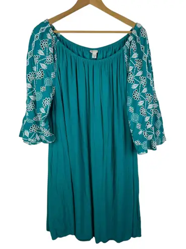 Cato Embroidered Sleeve Dress Sz 18/20W Teal Peasant Cottagecore Festival Flowy