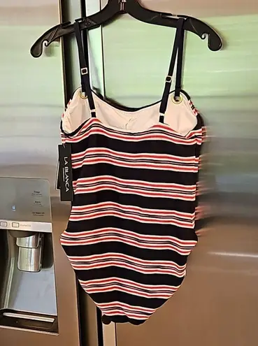 La Blanca ππ Lingerie One Piece Swimsuit ~ Sailor Stripe Print 10 NWT