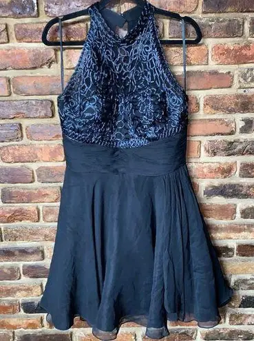 Alberto Makali Black Sleeveless High Neck Embroidered Mini A-Line Dress Size 12