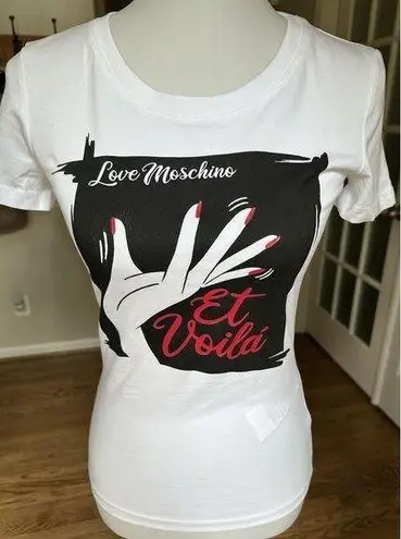 Moschino Love White Graphic Tee Et Voila Hand Print T-Shirt Size 2/38 NWT