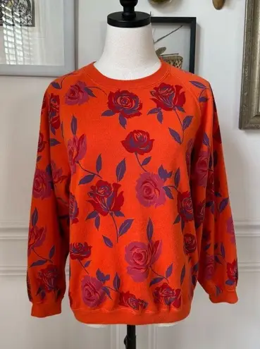 Vintage 80s 90s OG Boundry Waters Orange Large Print Floral Sweatshirt S