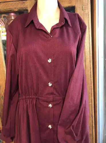Andrew McCallum Burgundy Button Up Shirt Dress Long Sleeve Collared Vintage 16P
