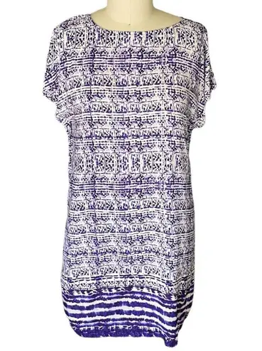 BLL NEW YORK Ladies Blue & White Sheath DRESS ~ Size Small ~ Cap Sleeves ~ Boho