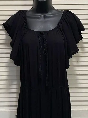 Time And Tru  Black High/Low Crochet Flutter Short Sleeve Maxi Dress Size L