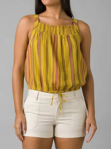 prAna New Smocked Tie Hem Tank Top Little Palm Cami Leapfrog Stripe Size Large