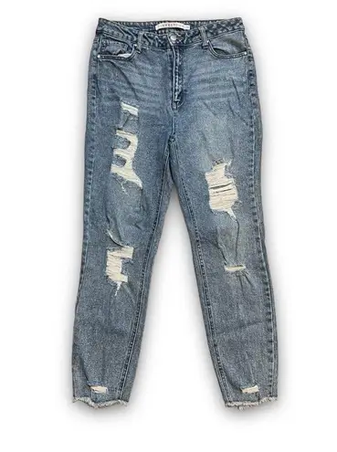 Tinseltown Hi Rise The Mom Jean Distressed Light Wash Raw Hem Jeans Size 13