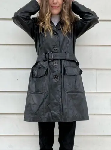 Vintage 90s Black Leather Trench Coat