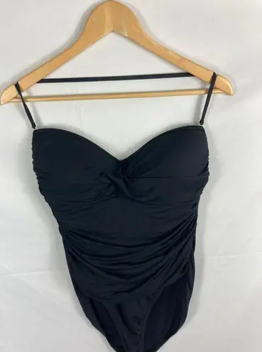 La Blanca Core Solid Bandeau One Piece Shirred Swimsuit Black Size 12