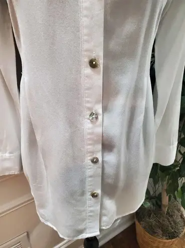 T&W Designs Womens White Tencel Collared Long Sleeve Button Down Casual Shirt XS