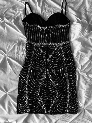 BANJUL Rhinestone & Pearl Black Mini Dress