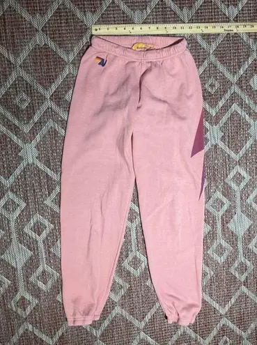 Aviator Nation Preppy  Petal Pink Sweatpants with Purple Fade Lightening Bolt