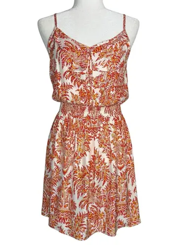 J. McLaughlin Silk Blouson Dress XS Red Orange Floral Paisley Sleeveless Sundress