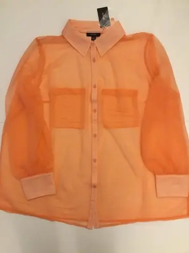 Alfani Peachy Sunrise Sheer Button Down Blouse Sz 1X