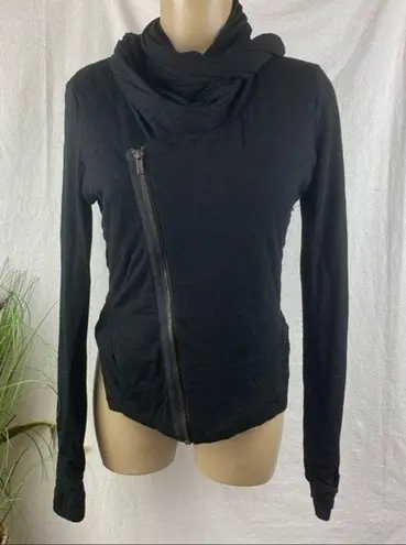 BCBG Max Azria Black Zip Up Scarve Athleisure Jacket S Small