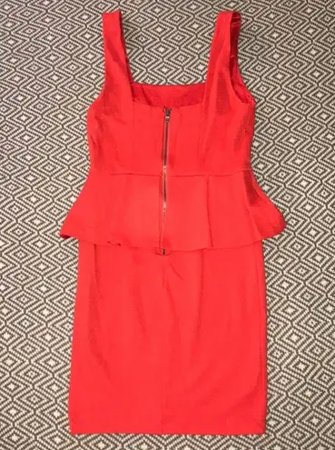 Alice + Olivia  Georgina Peplum Mini Dress Employed Red Bodycon Flare Ruffle Zip