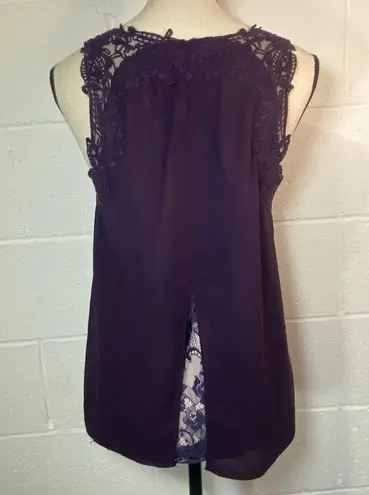Truly Poppy Eggplant Purple Lacy Underlay Sleeveless Top