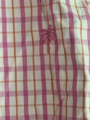 Lilly Pulitzer  Women Pink Orange Plaid Cotton Long Sleeve Collar Button Up Top 2