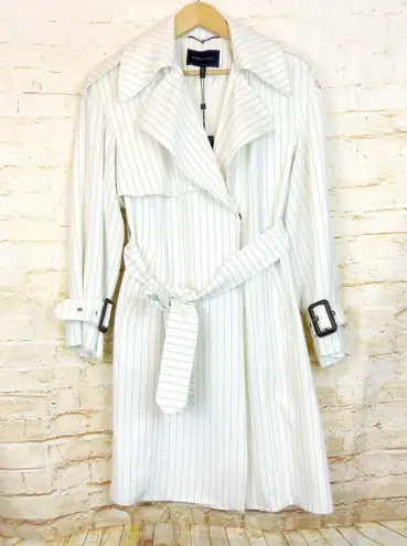 BCBGMAXAZRIA  Trench Coat Womens XS White Pinstripe Aurora Belted Jacket NWT $268