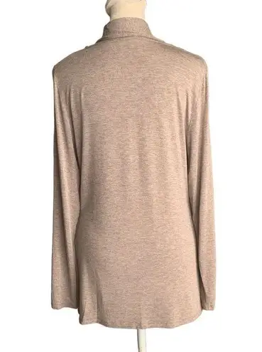 Soft Surroundings Beige Rolled Collar V-Neck Long Sleeve Soft Stretchy Blouse