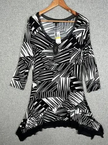 cupio NWT  Womens Dress Medium Black White Stretch Long Sleeve A-Line Geometric