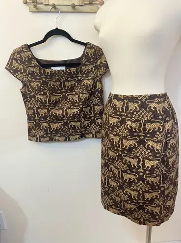 Maggy London Y2K Jacquard Leopard Print skirt Set 4