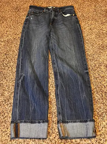 Loft  The Straight Denim Jeans Dark Wash Distressed Cuffed Women 0 25 thumbnail 1