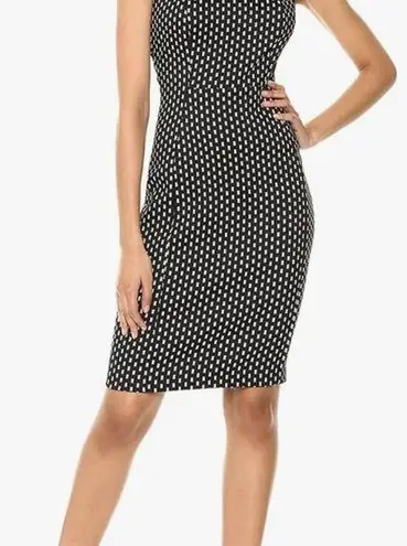 Calvin Klein Black White Geometric Sleeveless Knee length Dress With Gold Zipper