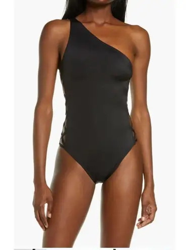 Norma Kamali X Mio One-Shoulder One-Piece Swimsuit Small Cross Black Side NWT