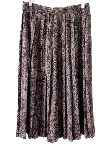 Vintage Paisley Floral Accordion Pleated Wool Blend Midi Skirt size medium M Gray