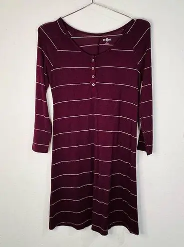 SO  Wine Sweater Dress White Stripes Casual Cool Long Sleeve Soft Touch Size XS