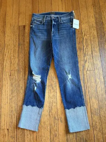 MOTHER Denim The Insider Crop Step Chew Jeans in Dancing on Coals size 25 New Blue
