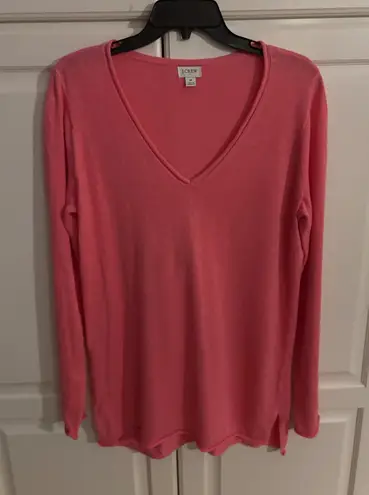 J.Crew Womens Medium Linen Blend Long Sleeve V Neck Top Coral Pink Casual