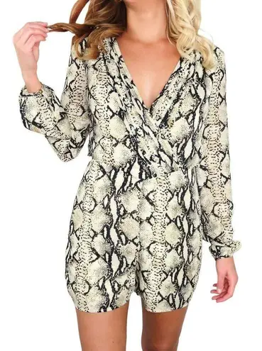 Ark & Co. Snakeskin Python Print Cut Out Open Back Long Sleeve Romper Small