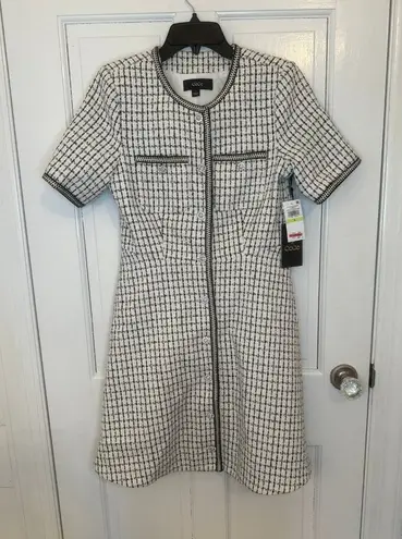 CeCe Off White/Black Boucle Button Down Dress size 4 NWT