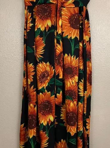 Black Orange Yellow Sunflower Midi Skirt Size 12