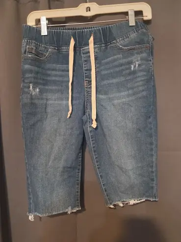 Energie Denim Bermuda Shorts, Distressed Raw Hem, Pull On Waist, Juniors Size 9