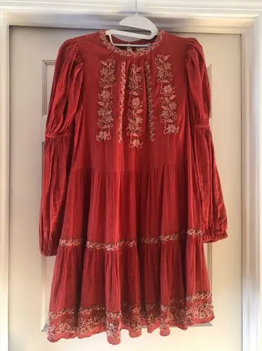 Ulla Johnson  Cere Rust Red Hand Embroidered Embellished Sequin Beaded Dress Sz 2