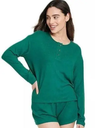 Stars Above Women’s Cozy Henley Pajama Set in Green Size M
