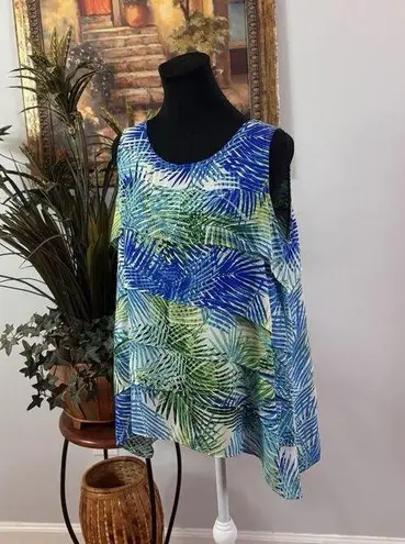 CHAUS NEW YORK Women Blouse Large sleeveless Collarless Boho Beach Wear Tropical