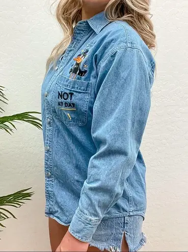 Vintage Warner Bros Daffy Duck Chambray Button Up Size XS