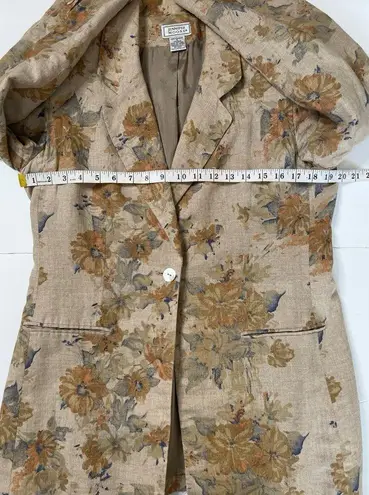 Jennifer Moore VTG  Taupe Floral Watercolor Print  Linen Jacket Blazer Sz…