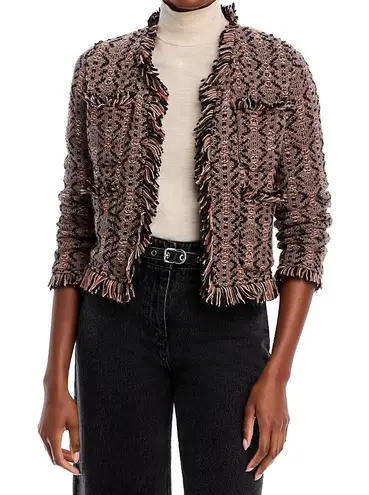 Aldo Martins Jacket Tweed Fringe Knit Cropped Brown S Small