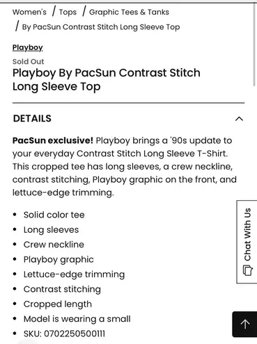 PacSun Playboy Navy Long Sleeve Crop Top