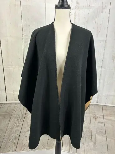 Reversible Fleece Open Front Poncho Kimono Coverup Camel Black Tan Size undefined